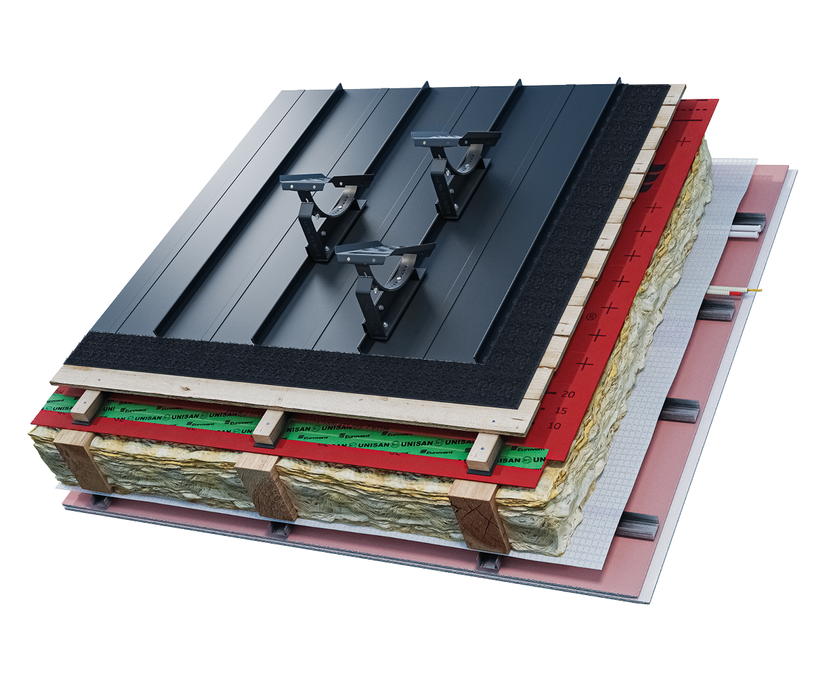 Eurovent® STEP SET METAL FLAT - montaz komunikacji dachowej na dachu z blachy plaskiej na rabek stojacy