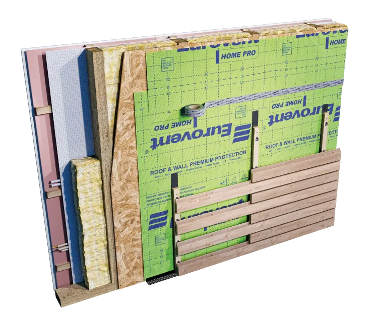 Eurovent® HOME PRO - montaz wiatroizolacji na scianie szkieletwoej, elewacja zamknieta wentylowana