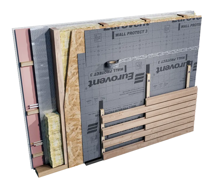 Eurovent® WALL PROTECT 3 - montaz wiatroizolacji na scianie szkieletwoej, elewacja zamknieta wentylowana