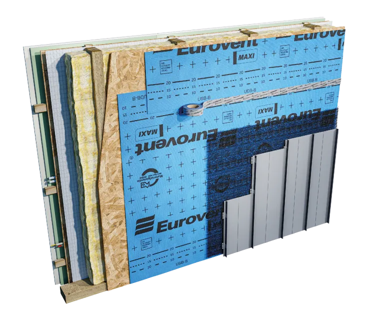 Eurovent® MATT - montaz warstwy drenazowej, wentylacyjnej i separacyjnej pod fasadą z blachy plaskiej na rabek stojacy