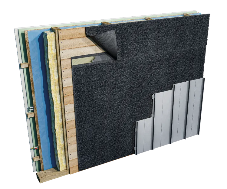 Eurovent® METALLIC - montaz warstwy drenazowej, wentylacyjnej i separacyjnej pod fasadą z blachy plaskiej na rabek stojacy