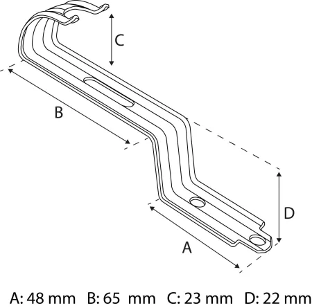 Rysunek techniczny podający wymiary klamry UNI marki Eurovent