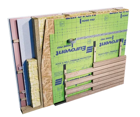 Eurovent® HOME PRO - montaz wiatroizolacji na scianie szkieletwoej, elewacja zamknieta wentylowana