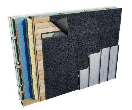 Eurovent® METALLIC - montaz warstwy drenazowej, wentylacyjnej i separacyjnej pod fasadą z blachy plaskiej na rabek stojacy